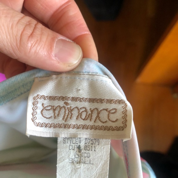 Pink floral on light blue and white fitted Summer dress - Picture 4 of 5